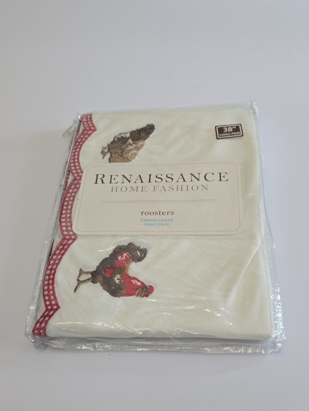 Renaissance Home Fashion Roosters Embroidered Swag Pair 56x38  Farmhouse
